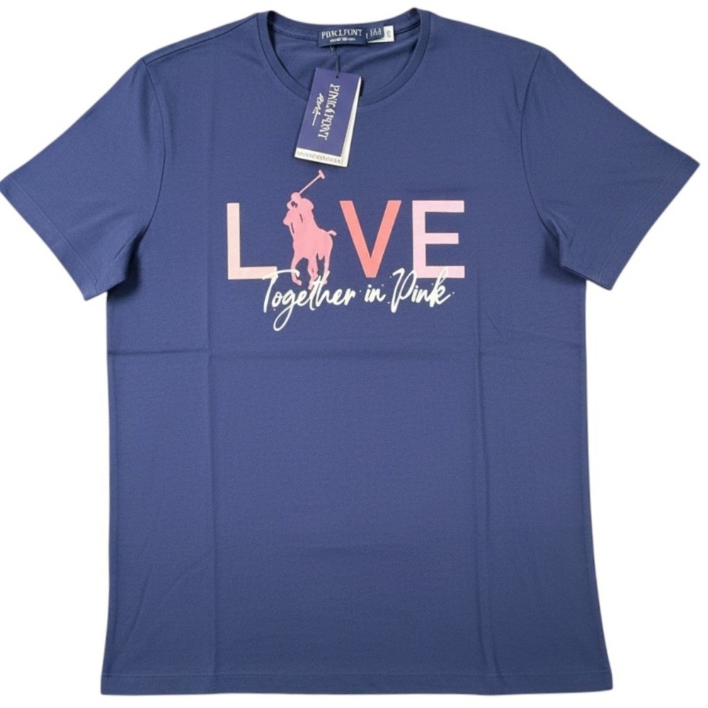 Polo Ralph Lauren Pink Pony Graphic Tee Women L Navy NWT Love Together in Pink